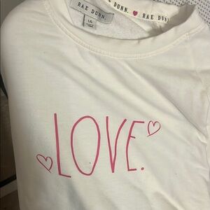 Rae Dunn White and Pink Long Sleeve Tee Love Design